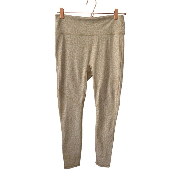 Fabletics Motion 365 Leggings Ivory Animal Print Mesh Waist Pocket Gold Trim Lg - Picture 1 of 15